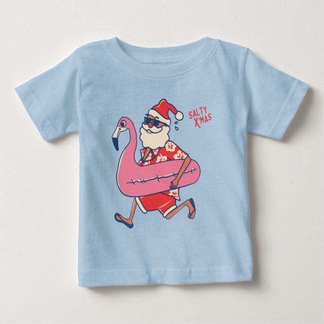 Mele Kalikimaka Santa Flamingo Christmas Getaways Baby T-Shirt (Front)