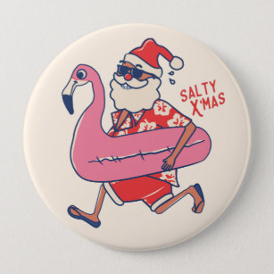 Mele Kalikimaka Santa Flamingo Christmas Getaways Button