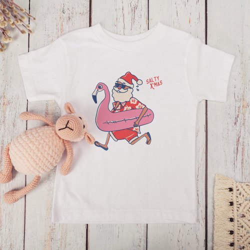 Mele Kalikimaka Santa Flamingo Christmas Getaways Toddler T_shirt