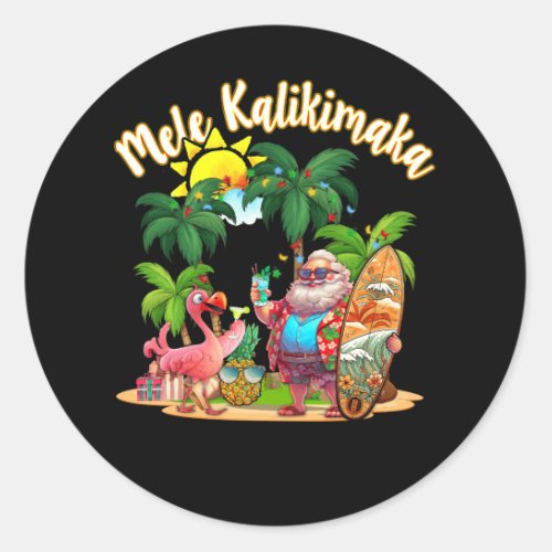 Mele Kalikimaka Santa Flamingo Tropical Christmas  Classic Round Sticker