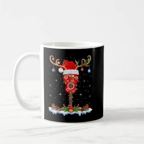 Mele Kalikimaka Santa Hat Reindeer Ukulele Guitar  Coffee Mug