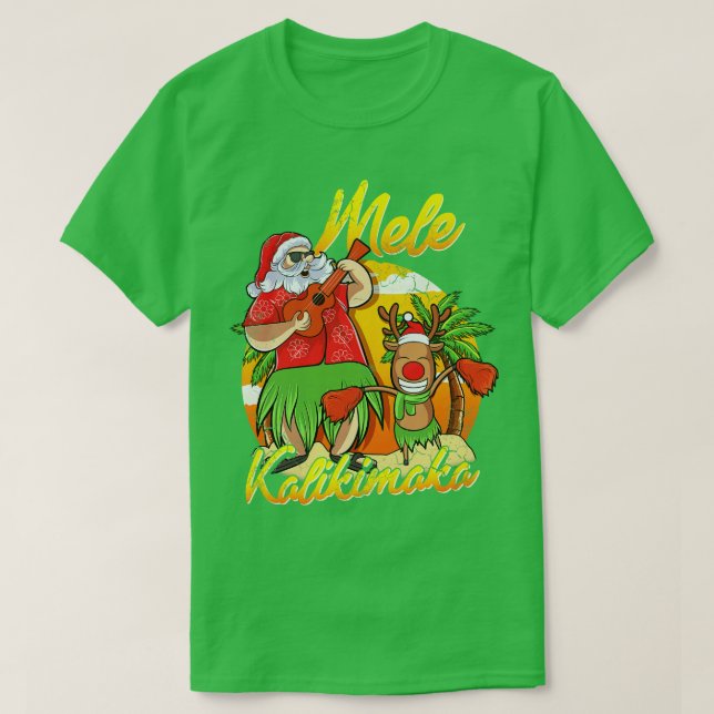 Mele Kalikimaka Santa Hawaiian Christmas In July H T-Shirt (Design Front)