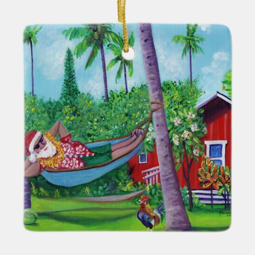 Mele Kalikimaka Santa on Vacation in Hawaii Ceramic Ornament