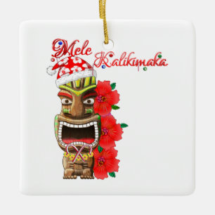 Mele Kalikimaka Santa Tiki Ceramic Ornament