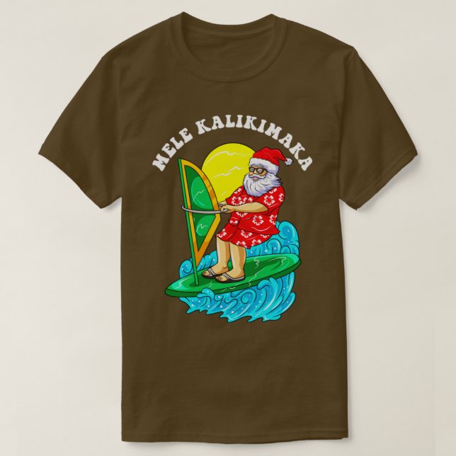 Mele Kalikimaka Santa Wind Surfing Christmas In Ju T-Shirt (Design Front)