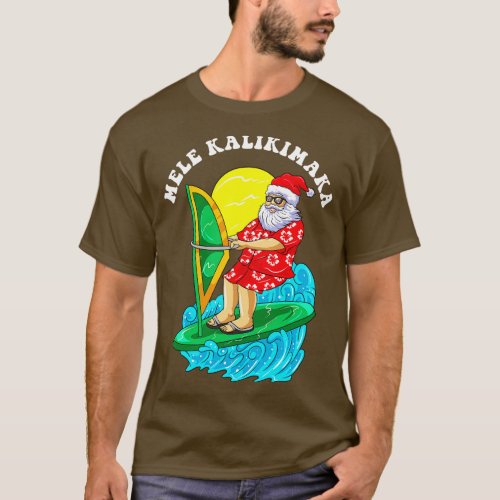 Mele Kalikimaka Santa Wind Surfing Christmas In Ju T_Shirt
