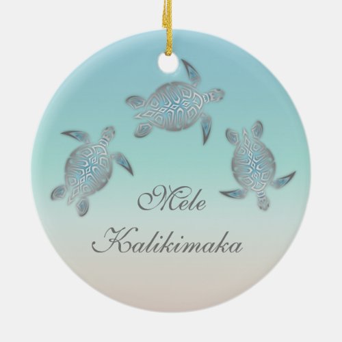  Mele Kalikimaka   Sea Turtle Hawaiian Christmas Ceramic Ornament