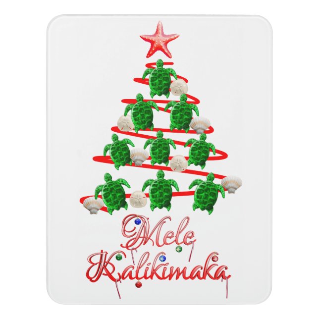 Mele Kalikimaka Sea Turtles Door Sign (Contemporary Vert)