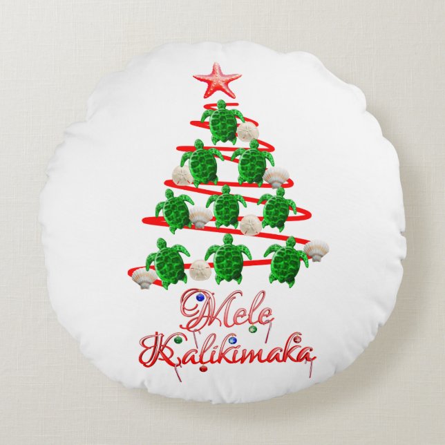 Mele Kalikimaka Sea Turtles Round Pillow (Front)