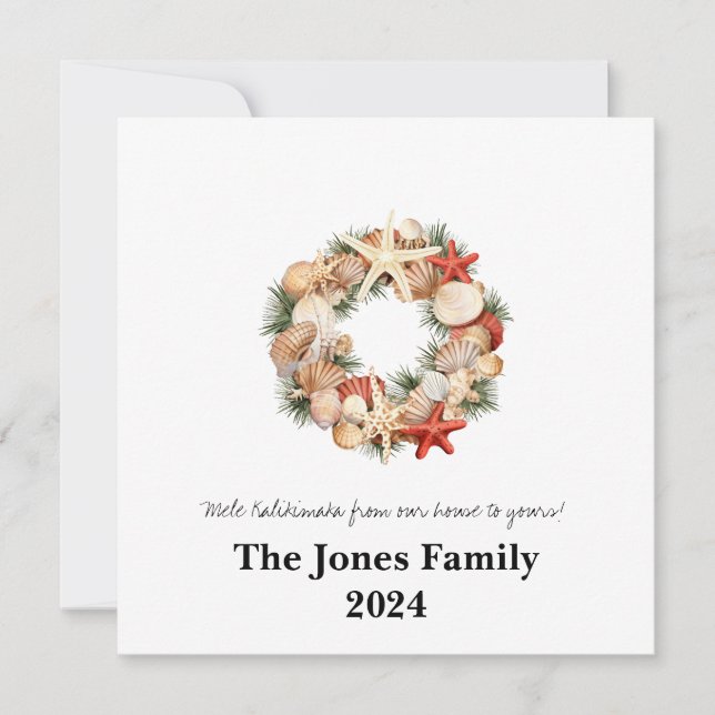 Mele Kalikimaka Seashell Wreath  Holiday Card (Front)