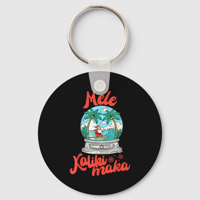 Mele Kalikimaka Snow Globe Santa Vintage Hawaiian  Keychain (Front)