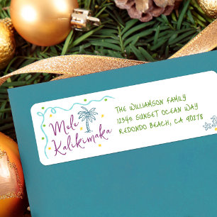Mele Kalikimaka Teal Purple Green Doodles Address Label