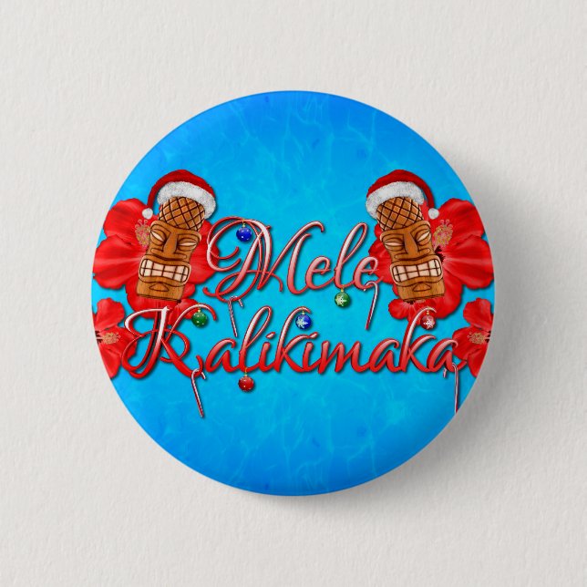 Mele Kalikimaka Tiki Pinback Button (Front)
