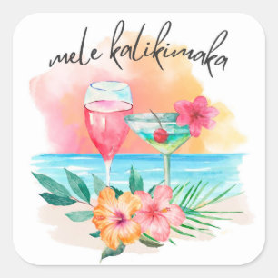 Mele Kalikimaka Tropical Beach Christmas Cocktail Square Sticker