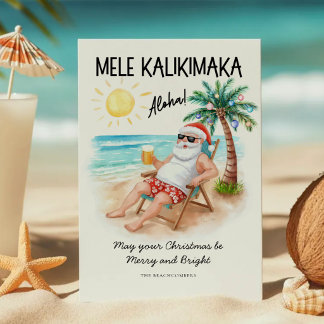 Mele Kalikimaka Tropical Beach Santa Christmas Holiday Card