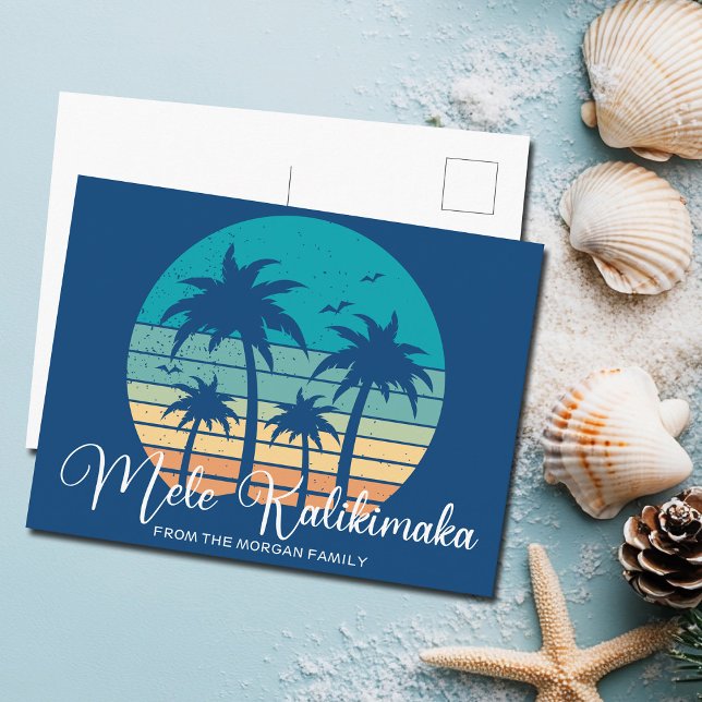 Mele Kalikimaka Tropical Beach Sunset Christmas Holiday Postcard (Creator Uploaded)