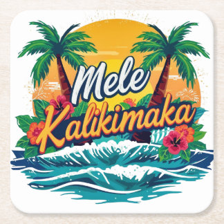 Mele Kalikimaka Tropical Christmas Square Paper Coaster