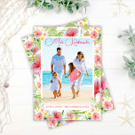 Mele Kalikimaka Tropical Floral Christmas Photo Holiday Card<br><div class="desc">Send tropical island greetings with this stylish photo holiday card. Features watercolor hibiscus and palm leaves, your favorite photo and the Hawaiian Christmas greeting "Mele Kalikimaka" in elegant script. Includes your personal message on the front, the back of the card features a "Mele Kalikimaka" greeting in script. Background color and...</div>