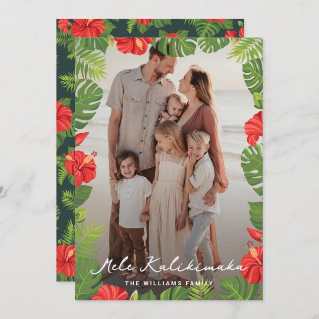 Mele Kalikimaka Tropical Floral Photo Christmas Holiday Card (Front/Back)