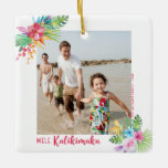 Mele Kalikimaka Tropical Flowers Photo Christmas Ceramic Ornament<br><div class="desc">Merry Christmas in Hawaiian never looked so good! This Mele Kalikimaka Christmas ornament makes a special keepsake perfect for your family photo. Features pretty tropical florals,  pretty typography and has a great beachy vibe! Includes a place for family name and year.</div>