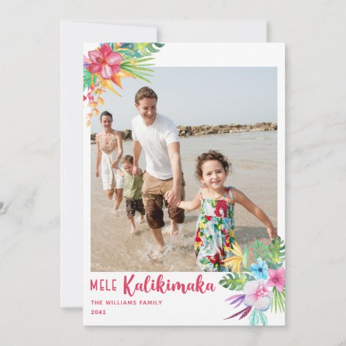 Mele Kalikimaka Tropical Flowers Photo Holiday Card
