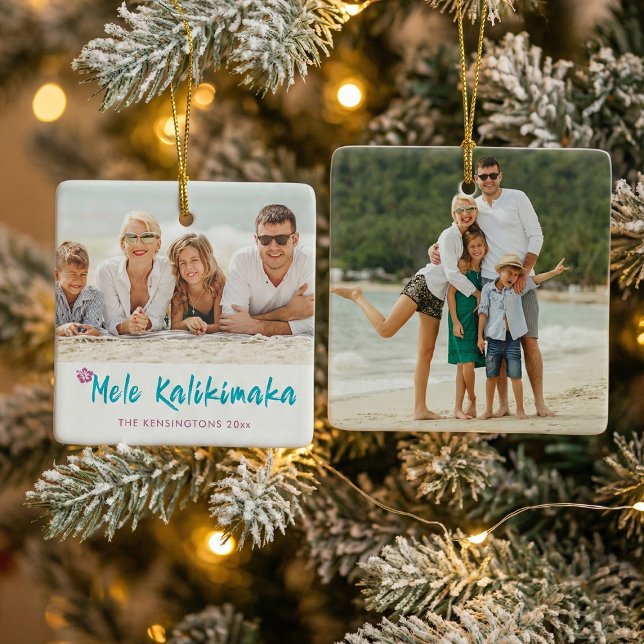 Mele Kalikimaka Tropical Hawaiian Christmas Photo Ceramic Ornament (Creator Uploaded)
