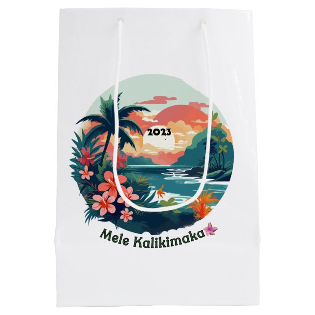 Mele Kalikimaka Tropical Island 2023  Label Medium Gift Bag (Back)