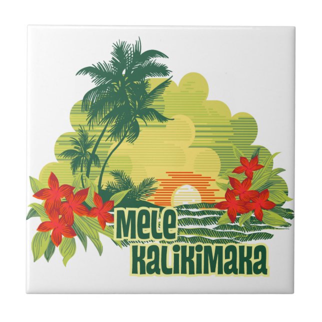 Mele Kalikimaka Tropical Island Hawaiian Christmas Ceramic Tile (Front)