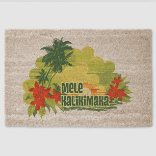 Mele Kalikimaka Tropical Island Hawaiian Christmas Fiber Doormat