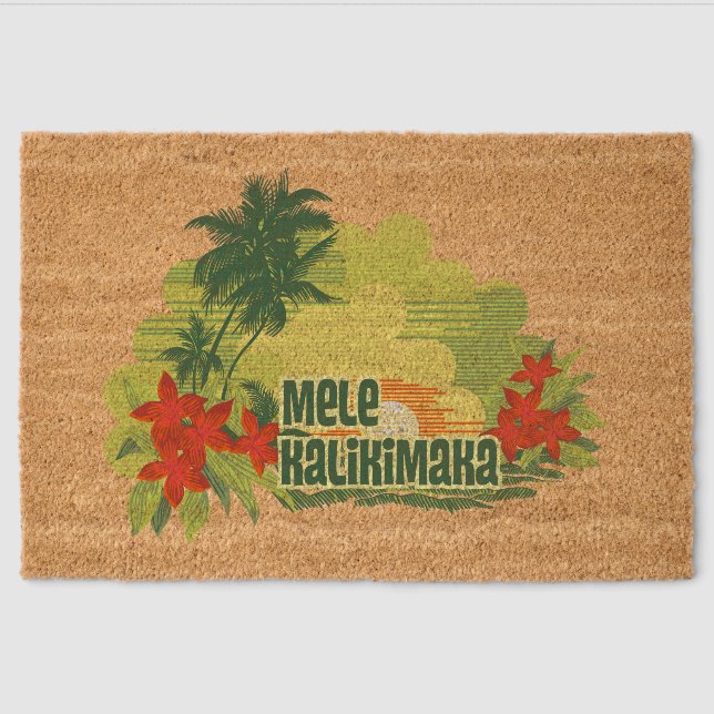 Mele Kalikimaka Tropical Island Hawaiian Christmas Fiber Doormat (Front)