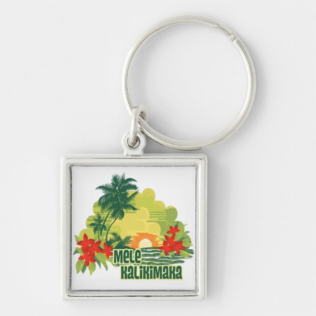 Mele Kalikimaka Tropical Island Hawaiian Christmas Keychain (Front)