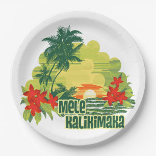 Mele Kalikimaka Tropical Island Hawaiian Christmas Paper Plates