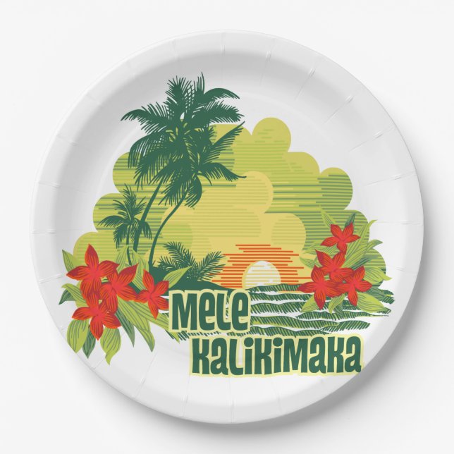 Mele Kalikimaka Tropical Island Hawaiian Christmas Paper Plates (Front)
