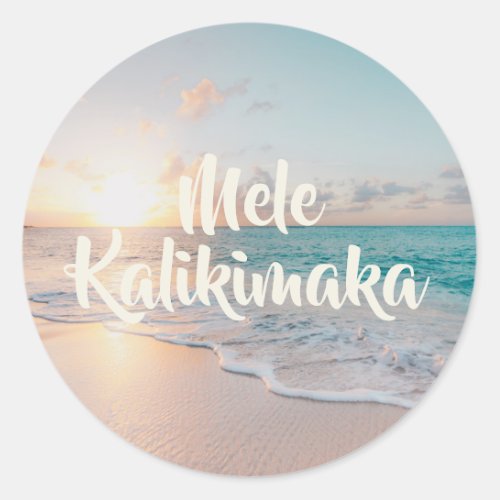 Mele Kalikimaka Tropical Island Photo Christmas Classic Round Sticker