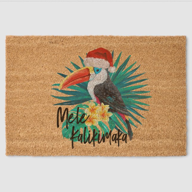 Mele Kalikimaka Tropical Jungle Bird Fiber Doormat (Front)