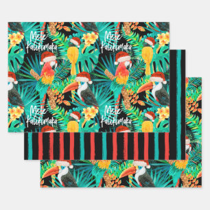 Mele Kalikimaka Tropical Jungle Birds and Stripes Wrapping Paper Sheets