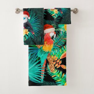 Mele Kalikimaka Tropical Jungle Birds Bath Towel Set