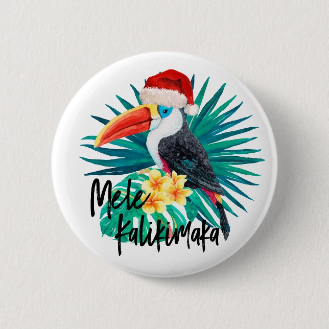 Mele Kalikimaka Tropical Jungle Birds Button (Front)