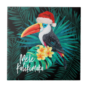 Mele Kalikimaka Tropical Jungle Birds Ceramic Tile