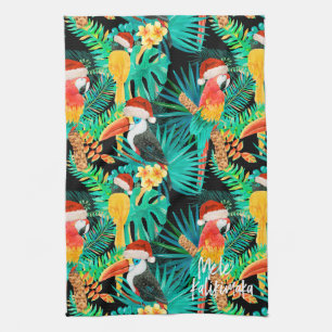 Mele Kalikimaka Tropical Jungle Birds Kitchen Towel