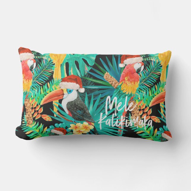 Mele Kalikimaka Tropical Jungle Birds Lumbar Pillow (Front)