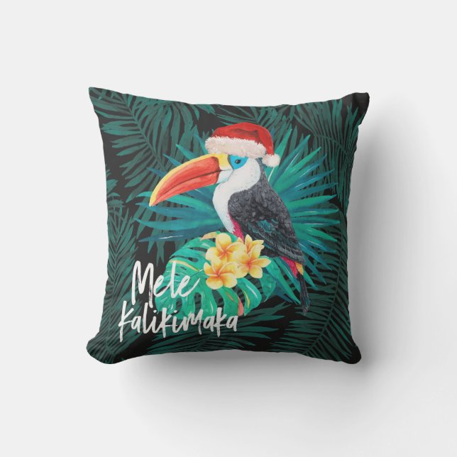 Mele Kalikimaka Tropical Jungle Birds Palms Outdoor Pillow (Front)