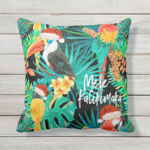 Mele Kalikimaka Tropical Jungle Birds Reversible Outdoor Pillow
