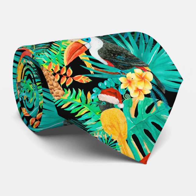 Mele Kalikimaka Tropical Jungle Birds (revised) Neck Tie (Rolled)