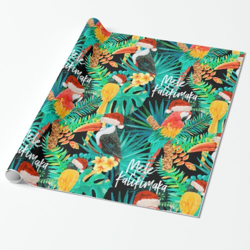 Mele Kalikimaka Tropical Jungle Birds Wrapping Paper