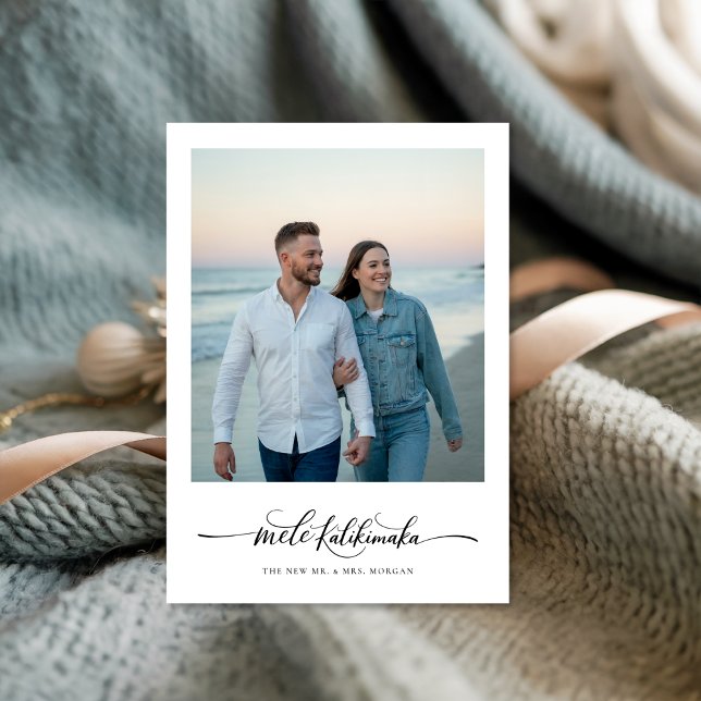  Mele Kalikimaka Tropical Newlywed Beach Photo Holiday Card (Creator Uploaded)