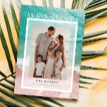Mele Kalikimaka Tropical Ocean Holiday Photo Card<br><div class="desc">This chic "Mele Kalikimaka" Hawaiian Christmas holiday photo card features your photo with a photograph of tropical ocean. You can change the background photo. The reverse side features palm trees. Personalize it for your needs. You can find matching products at my store.</div>