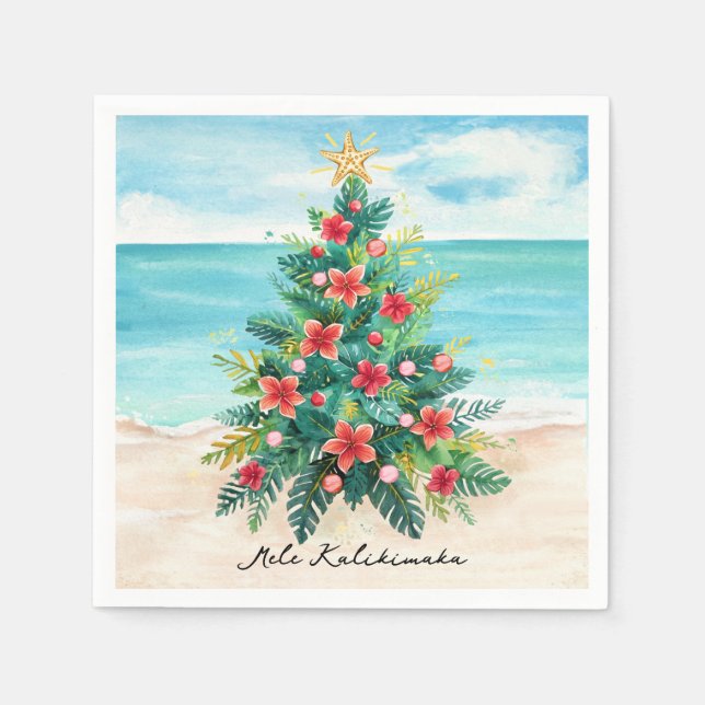 Mele Kalikimaka Tropical Palm Tree Christmas Napkins (Front)