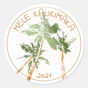 Mele Kalikimaka Tropical Palm Trees Christmas Classic Round Sticker