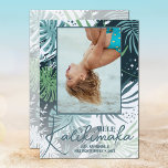 Mele Kalikimaka Tropical Photo Holiday Card<br><div class="desc">Tropical botanical ferns and foliage in blue,  teal and green,  these Christmas photo cards feature your names and Mele Kalikimaka greeting on the bottom in chic lettering. Select Matte for heaviest paper and High Definition for best photo quality.</div>